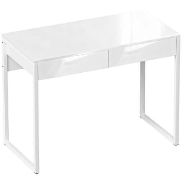 SCRIVANIA MODERNA CON 2 CASSETTI E GAMBE IN ACCIAIO, 100X50X75 CM, BIANCO LUCIDO