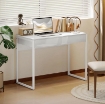SCRIVANIA MODERNA CON 2 CASSETTI E GAMBE IN ACCIAIO, 100X50X75 CM, BIANCO LUCIDO
