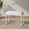 SCRIVANIA MODERNA CON 2 CASSETTI E GAMBE IN ACCIAIO, 100X50X75 CM, BIANCO LUCIDO