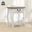 COMODINO CON CASSETTO E RIPIANO APERTO IN STILE FRANCESE IN LEGNO, 45X35X55 CM, BIANCO E ROVERE