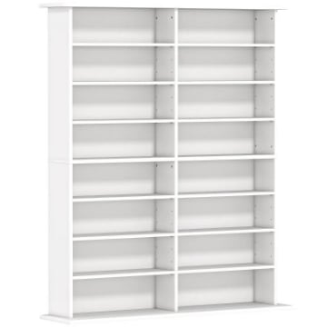 MOBILE LIBRERIA PORTA CD A 16 RIPIANI DAL DESIGN MODERNO IN LEGNO, 106.5X24X126.3 CM, BIANCO