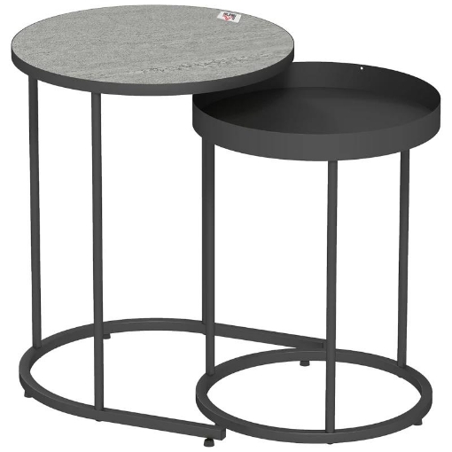 SET 2 TAVOLINI DA SALOTTO IMPILABILI IN STILE INDUSTRIALE, IN LEGNO E METALLO, Ï42X54 CM E Ï36.5X48.5 CM, GRIGIO E NERO