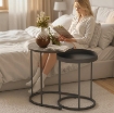 SET 2 TAVOLINI DA SALOTTO IMPILABILI IN STILE INDUSTRIALE, IN LEGNO E METALLO, Ï42X54 CM E Ï36.5X48.5 CM, GRIGIO E NERO