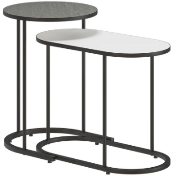 SET 2 TAVOLINI DA SALOTTO IMPILABILI CON TELAIO IN METALLO PER SOGGIORNO E UFFICIO, GRIGIO E BIANCO