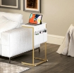 TAVOLINO DA SALOTTO A FORMA DI C EFFETTO MARMO CON PRESE DI CORRENTE E USB INTEGRATE, BIANCO