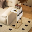 TAVOLINO DA SALOTTO A FORMA DI C EFFETTO MARMO CON PRESE DI CORRENTE E USB INTEGRATE, BIANCO