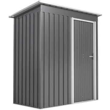 CAPANNO ATTREZZI CON TETTO INCLINATO E PORTA SCORREVOLE, IN ACCIAIO E PP, 163X89X182 CM, GRIGIO CHIARO