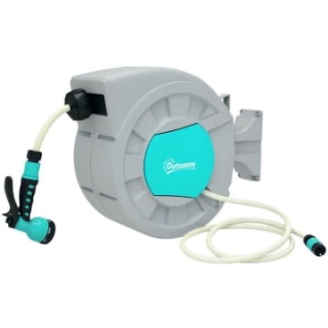 AVVOLGITUBO AUTOMATICO A PARETE E PORTATILE LUNGHEZZA 30+2 MT SISTEMA DI BLOCCO E 7 GETTI GRIGIO