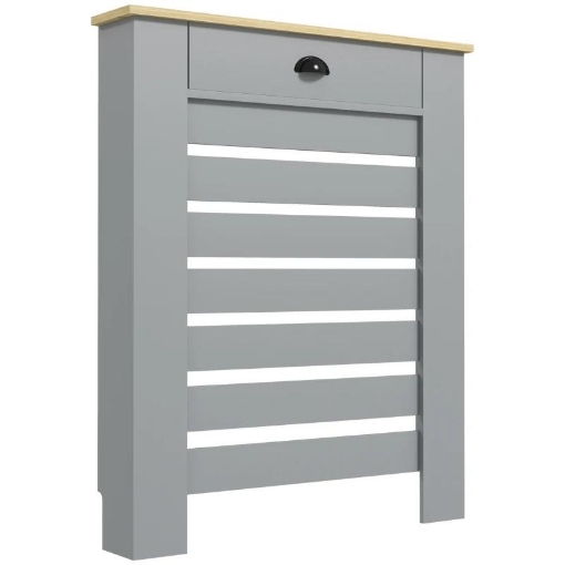 COPRITERMOSIFONE IN MDF A DOGHE, COPRICALORIFERO A GRIGLIA CON CASSETTO, 78X19X95.5 CM, GRIGIO