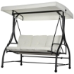 DONDOLO LETTO DA GIARDINO 3 POSTI CON TETTUCCIO REGOLABILE, IN ACCIAIO E POLIESTERE, 195X117X175 CM, CREMA E NERO