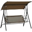 DONDOLO DA GIARDINO 3 POSTI CON COPERTURA REGOLABILE IN ACCIAIO E POLIESTERE 172X110X153 CM MARRONE E GRIGIO