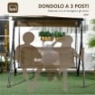 DONDOLO DA GIARDINO 3 POSTI CON COPERTURA REGOLABILE IN ACCIAIO E POLIESTERE 172X110X153 CM MARRONE E GRIGIO