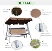 DONDOLO DA GIARDINO A 3 POSTI IN METALLO TETTO PARASOLE RIMOVIBILE