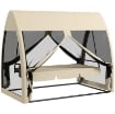 DONDOLO DA GIARDINO 2 IN 1 CONVERTIBILE IN LETTO CON CUSCINI E ZANZARIERA 240X140X197 CM CAFFÈ