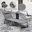 SDRAIO DA GIARDINO PIEGHEVOLE E RECLINABILE A 5 LIVELLI CON TAVOLINO LATERALE E TASCA 60X190X31 CM GRIGIO E NERO