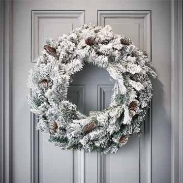 MAURY'S GHIRLANDA DIETRO PORTA 45 CM INNEVATA CON PIGNE ARTICOLO USATO 