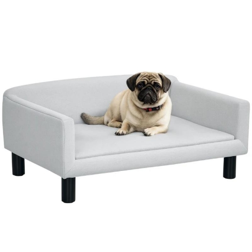 DIVANO PER CANI TAGLIA MEDIA E PICCOLA VELLUTATO CON CUSCINO, BRACCIOLI E SCHIENALE, 82X54X36 CM, GRIGIO CHIARO