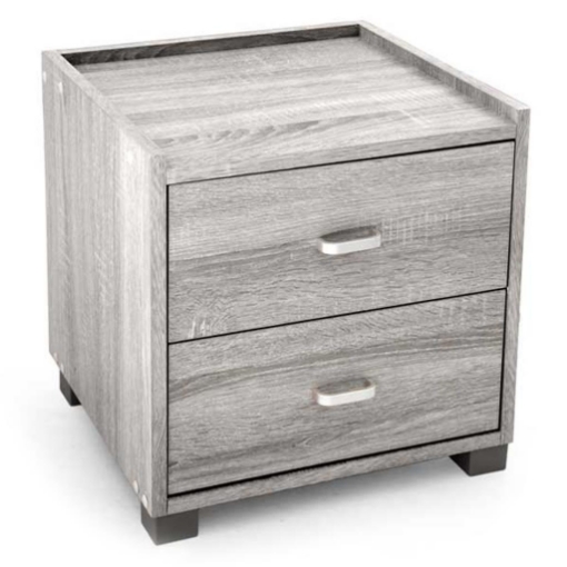 COMODINO CON 2 CASSETTI IN LEGNO ROVERE GRIGIO 43 X 40 X 44 CM
