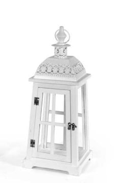 LANTERNA LIVING DECORATIVA IN LEGNO, VETRO E METALLO IN COLORE BIANCO  18 X 18 X H52 CM  ARTICOLO USATO
