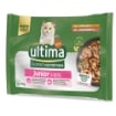 ULTIMA EXPERT NUTRITION PACK JUNIOR CON POLLO E SALMONE GATTI 1 - 12 MESI, 4 BUSTE X 70GR