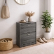 SCARPIERA 2 ANTE IN LEGNO TRUCIOLARE MELAMINICO, OGNI ANTA 2 DIVISORI IN LEGNO ROVERE GRIGIO 63 X 24 X 81 CM 