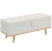 PANCA CONTENITORE DA 80L IMBOTTITA CON RIVESTIMENTO IN TESSUTO E GAMBE IN LEGNO, 118X42X45 CM, CREMA