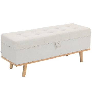 PANCA CONTENITORE DA 80L IMBOTTITA CON RIVESTIMENTO IN TESSUTO E GAMBE IN LEGNO, 118X42X45 CM, CREMA