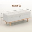 PANCA CONTENITORE DA 80L IMBOTTITA CON RIVESTIMENTO IN TESSUTO E GAMBE IN LEGNO, 118X42X45 CM, CREMA