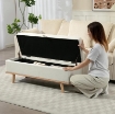 PANCA CONTENITORE DA 80L IMBOTTITA CON RIVESTIMENTO IN TESSUTO E GAMBE IN LEGNO, 118X42X45 CM, CREMA