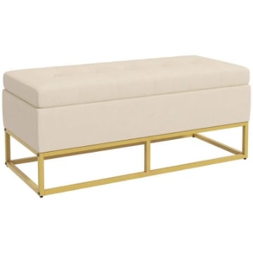 PANCA CONTENITORE RETTANGOLARE CON SEDUTA IMBOTTITA E GAMBE IN ACCIAIO, 110X44X49 CM, BEIGE