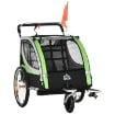 RIMORCHIO BICI PER BAMBINI E PASSEGGINO 2 IN 1 CON CINTURA, TASCHE E BANDIERINA, VERDE