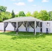 GAZEBO PIEGHEVOLE CON 6 TENDE ZANZARIERA E STRUTTURA IN ACCIAIO, 585X295X270CM, BIANCO CREMA