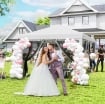GAZEBO PIEGHEVOLE CON 6 TENDE ZANZARIERA E STRUTTURA IN ACCIAIO, 585X295X270CM, BIANCO CREMA