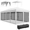 GAZEBO PIEGHEVOLE CON 6 TENDE ZANZARIERA E STRUTTURA IN ACCIAIO, 585X295X270CM, BIANCO CREMA