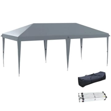 GAZEBO DA GIARDINO POP-UP 6X3 M PIEGHEVOLE TENDONE PER FESTE CON SACCA DI TRASPORTO GRIGIO