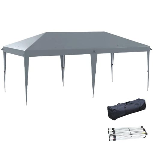 GAZEBO DA GIARDINO POP-UP 6X3 M PIEGHEVOLE TENDONE PER FESTE CON SACCA DI TRASPORTO GRIGIO