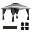 GAZEBO PIEGHEVOLE 3.6X3.6 M CON PARETI ALTEZZA REGOLABILE E PROTEZIONE UPF50+ BORSA CON RUOTE GRIGIO