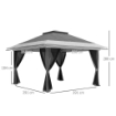 GAZEBO PIEGHEVOLE 3.6X3.6 M CON PARETI ALTEZZA REGOLABILE E PROTEZIONE UPF50+ BORSA CON RUOTE GRIGIO
