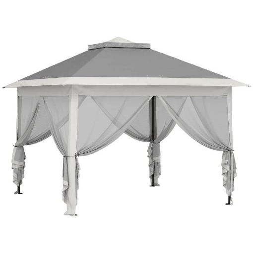 GAZEBO DA ESTERNO AD ALTEZZA REGOLABILE CON ZANZARIERE IN METALLO E TESSUTO OXFORD 3.3X3.3X2.8 M GRIGIO SCURO