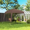 GAZEBO PIEGHEVOLE DA GIARDINO 2.4X2.4M CON STRUTTURA IN ACCIAIO E CORDE ANTIVENTO, CAFFÈ
