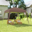 GAZEBO PIEGHEVOLE DA GIARDINO 2.4X2.4M CON STRUTTURA IN ACCIAIO E CORDE ANTIVENTO, CAFFÈ