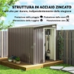 CAPANNO ATTREZZI IN METALLO 1.5X2M CON BASE, PORTA SCORREVOLE E TETTO INCLINATO, GRIGIO CHIARO