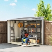 CAPANNO ATTREZZI IN METALLO 1.5X2M CON BASE, PORTA SCORREVOLE E TETTO INCLINATO, GRIGIO CHIARO