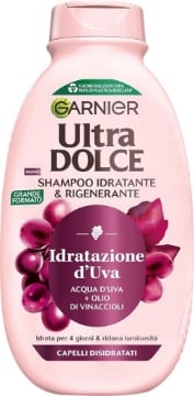 GARNIER ULTRA DOLCE SHAMPOO IDRATANTE E RIGENERANTE PER CAPELLI DISIDRATATI CON ACQUA D'UVA E LIO DI VINACCIOLI 300MML