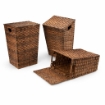 SET 3 CESTE PORTABIANCHERIA CON COPERCHIO IN VIMINI IN COLORE MARRONE