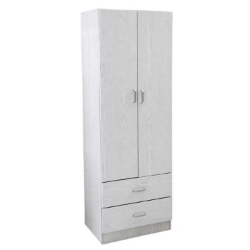 ARMADIO 2 ANTE 2 CASSETTI LEGNO TRUCIOLARE BIANCO 60 X 42 X 180 CM