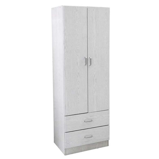 ARMADIO 2 ANTE 2 CASSETTI LEGNO TRUCIOLARE BIANCO 60 X 42 X 180 CM