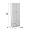 ARMADIO 2 ANTE 2 CASSETTI LEGNO TRUCIOLARE BIANCO 60 X 42 X 180 CM