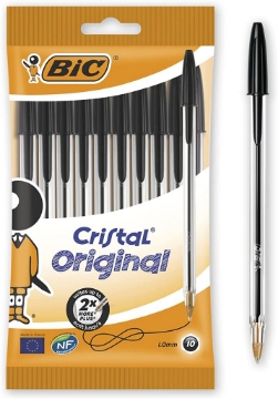 BIC CRISTAL ORIGINAL NERA, PENNE A SFERA, IN CONFEZIONE DA 10 PEZZI, PUNTA MEDIA (1.0 MM)