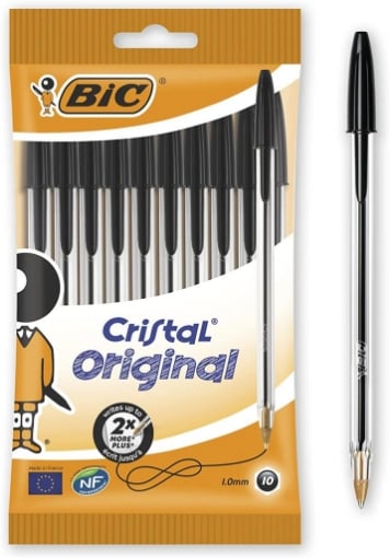 BIC CRISTAL ORIGINAL NERA, PENNE A SFERA, IN CONFEZIONE DA 10 PEZZI, PUNTA MEDIA (1.0 MM)